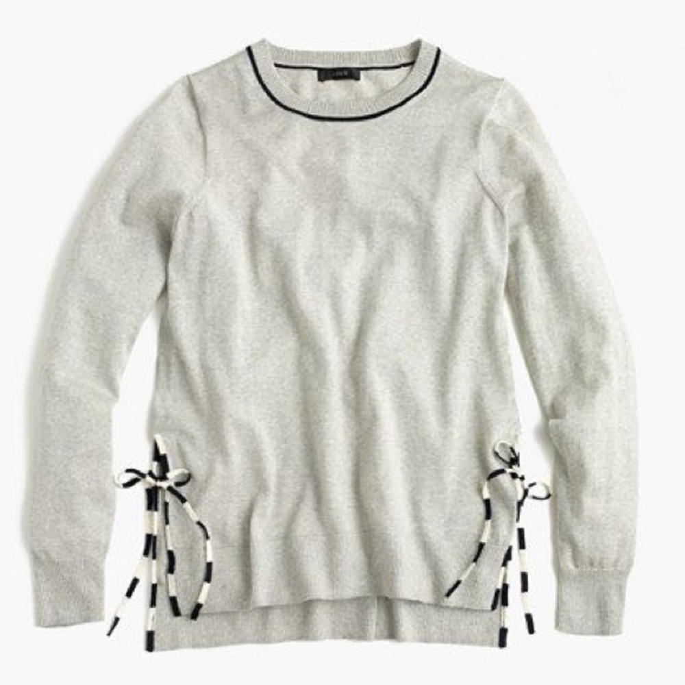 JCrew gray sweater w/ white & navy trim. Size XXS